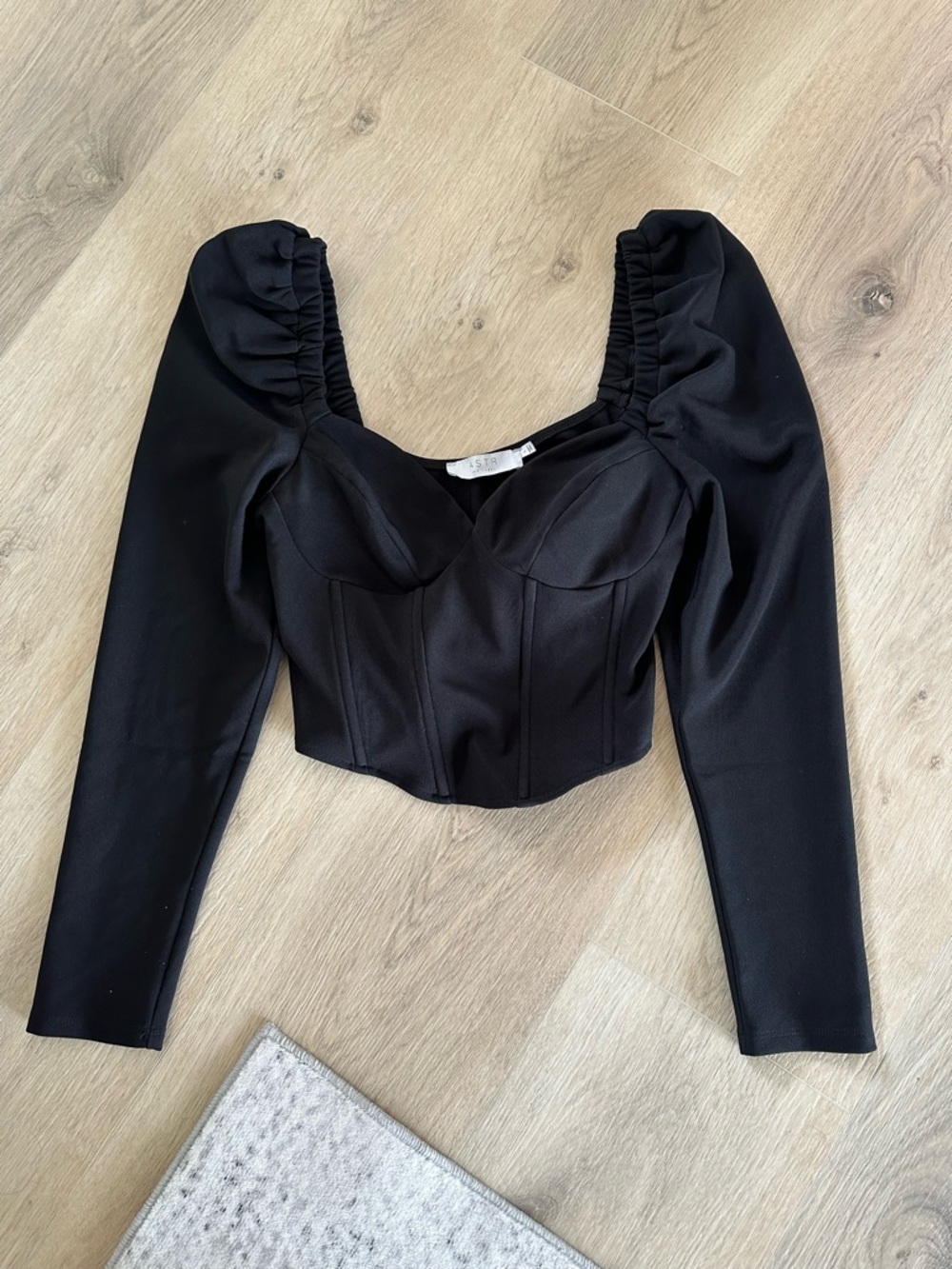 Astr Black Puff-Sleeve Corset Blouse